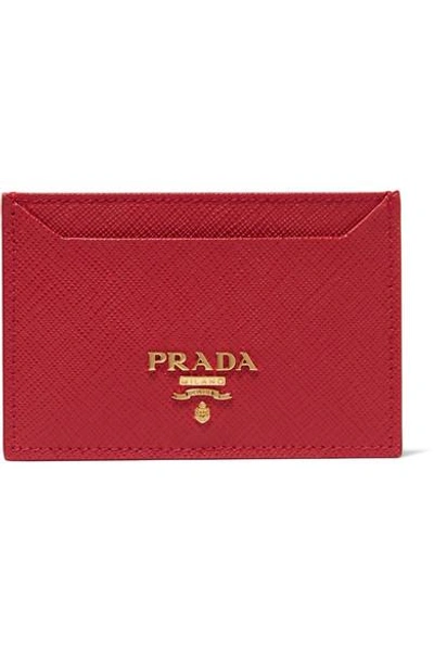 Shop Prada Textured-leather Cardholder In Red