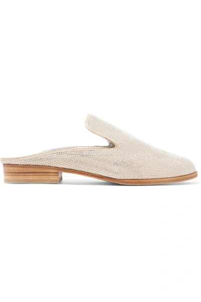 Robert Clergerie Astre Studded Suede Slippers In Neutrals