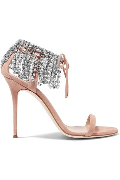 Shop Giuseppe Zanotti Carrie Crystal-embellished Suede Sandals