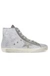 GOLDEN GOOSE Francy distressed glittered suede high-top sneakers
