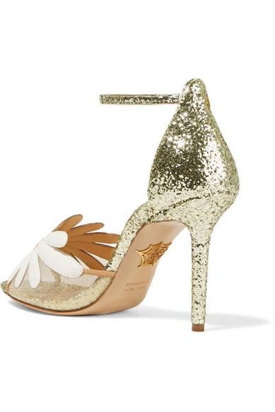 Shop Charlotte Olympia Margherite Appliquéd Mesh And Glittered Leather Sandals