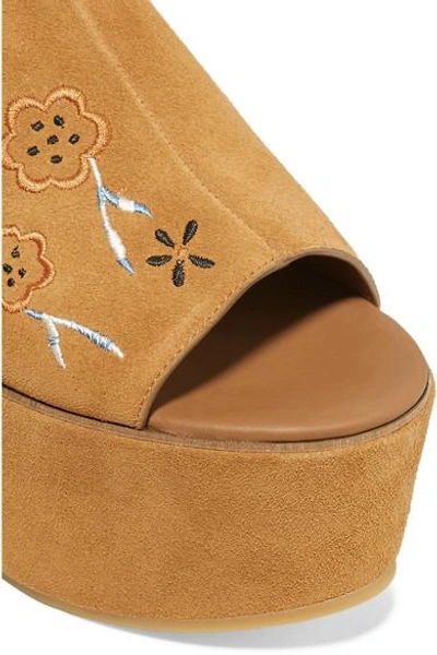 Shop See By Chloé Embroidered Suede Platform Sandals