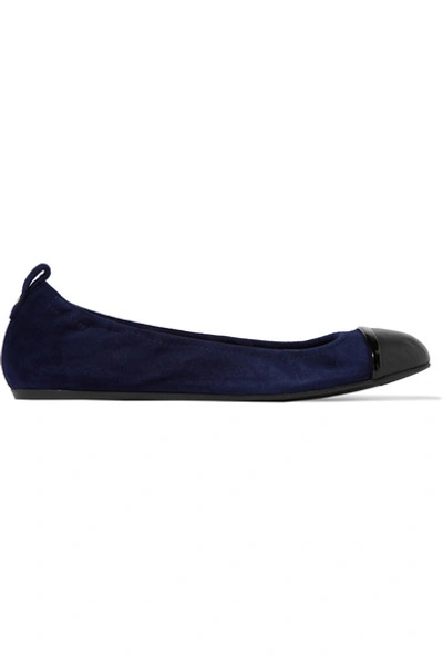 Shop Lanvin Leather-trimmed Suede Ballet Flats