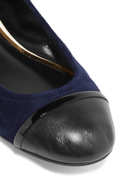 Shop Lanvin Leather-trimmed Suede Ballet Flats