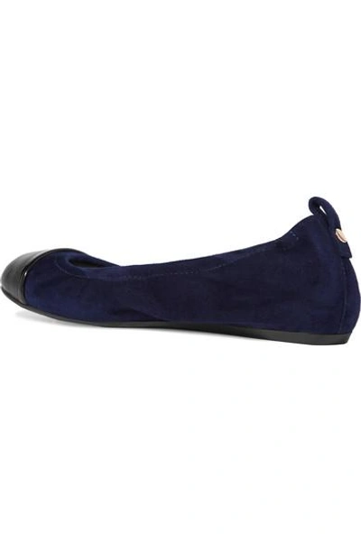 Shop Lanvin Leather-trimmed Suede Ballet Flats