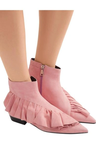 Shop Jw Anderson Ruffled Suede Ankle Boots