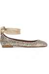 Tabitha Simmons Daria Lace-up Glittered Leather Ballet Flats In Champagne Glitter