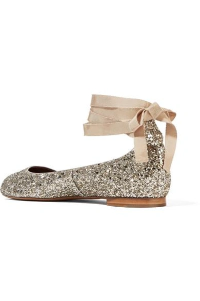Shop Tabitha Simmons Daria Lace-up Glittered Leather Ballet Flats