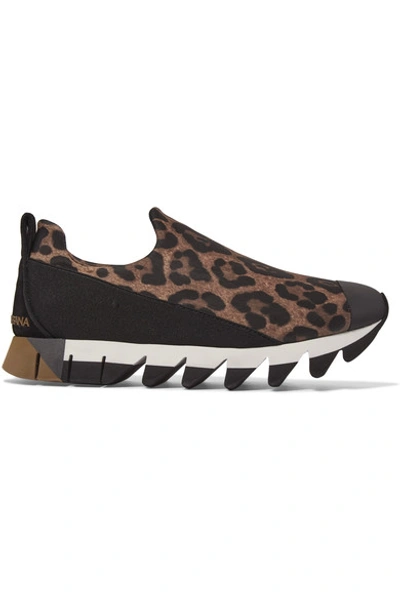 Shop Dolce & Gabbana Ibiza Leopard-print Neoprene Slip-on Sneakers