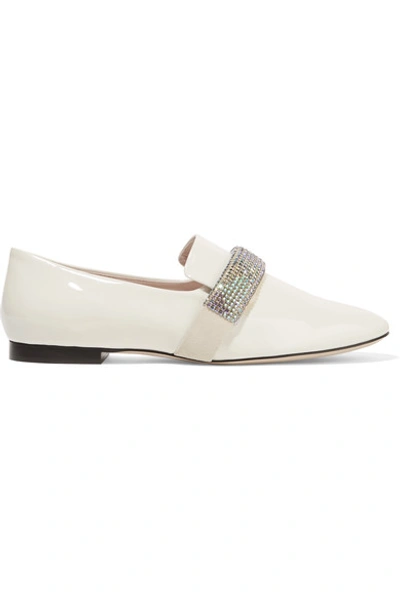 Christopher Kane Woman Crystal-embellished Suede-trimmed Patent-leather Loafers White In Cream