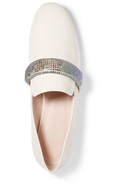 Shop Christopher Kane Crystal-embellished Suede-trimmed Patent-leather Loafers
