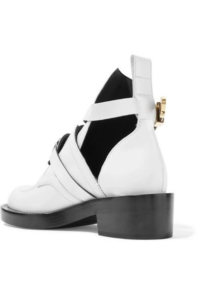 Shop Balenciaga Buckled Cutout Leather Ankle Boots