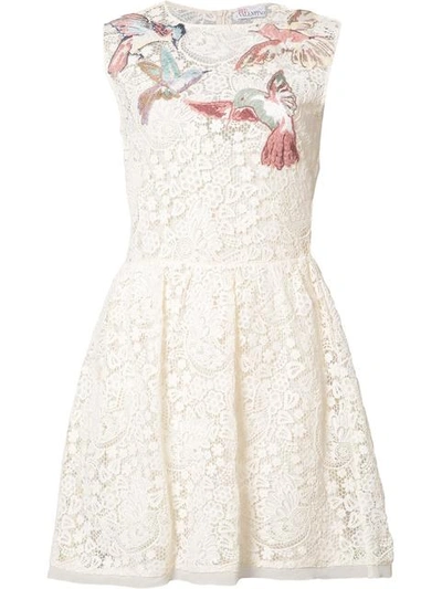 Red Valentino Sleeveless Hummingbird Embroidered Macram&eacute; Dress, Panna