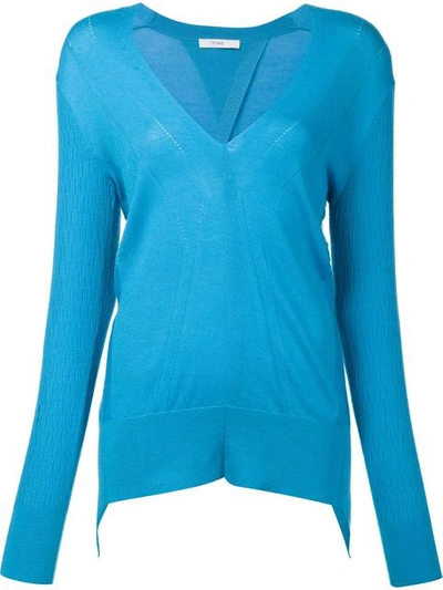 Tome Ribbed Sleeves V-neck Jumper In Turquoise