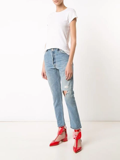 Shop Re/done High-rise Cropped 'non-destruction' Jeans - Blue