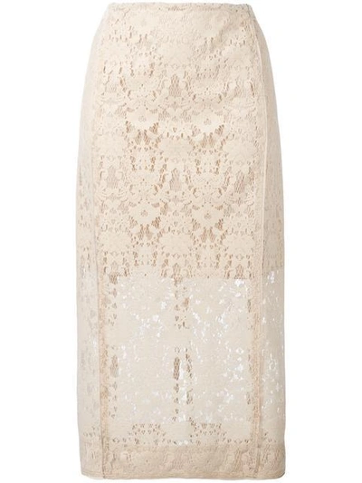 Shop Dkny Lace Pencil Skirt In Neutrals