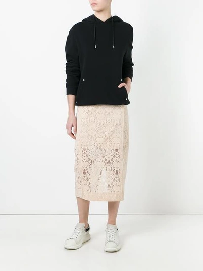 Shop Dkny Lace Pencil Skirt In Neutrals