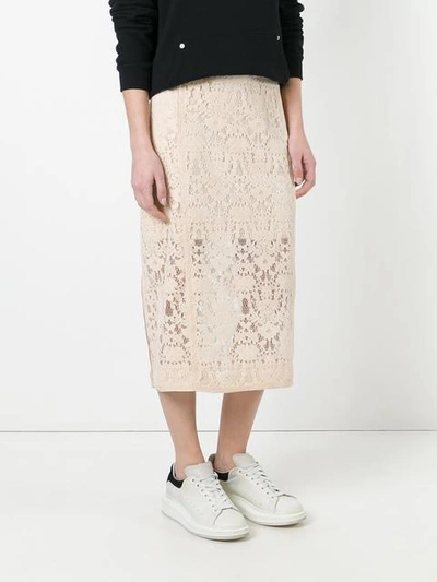 Shop Dkny Lace Pencil Skirt In Neutrals