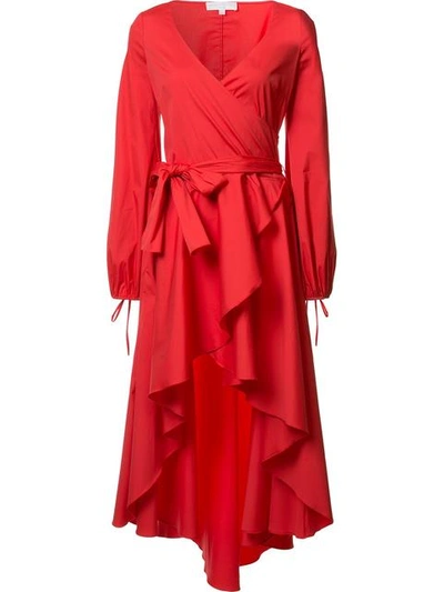 Caroline Constas Lena Asymmetric Wrap-effect Cotton-blend Mini Dress In Red