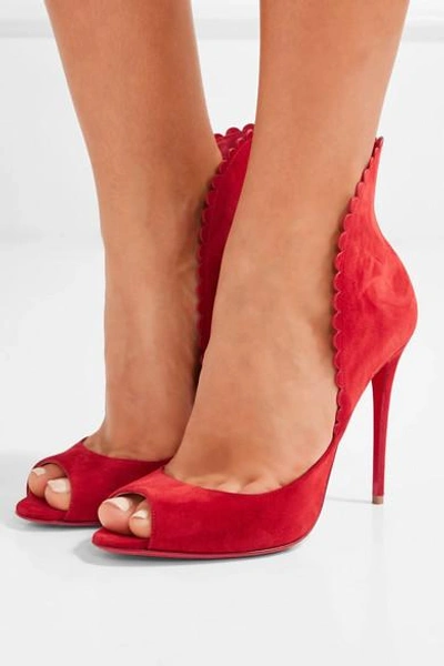 Shop Christian Louboutin Pijonina 100 Scalloped Suede Pumps In Red