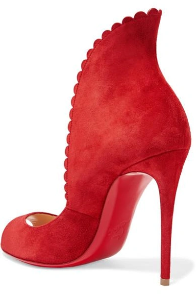 Shop Christian Louboutin Pijonina 100 Scalloped Suede Pumps In Red