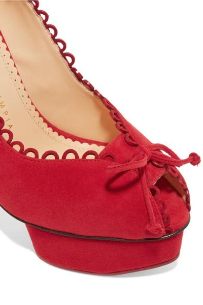 Shop Charlotte Olympia Daphne Scalloped Suede Platform Pumps