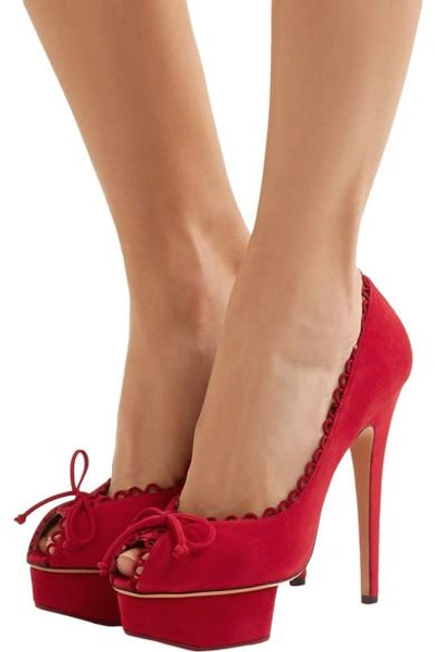 Shop Charlotte Olympia Daphne Scalloped Suede Platform Pumps