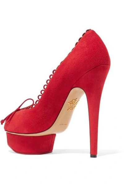 Shop Charlotte Olympia Daphne Scalloped Suede Platform Pumps