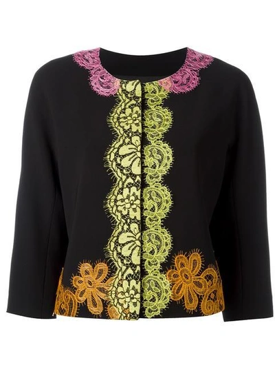 Shop Boutique Moschino Lace Detail Cropped Jacket In Black
