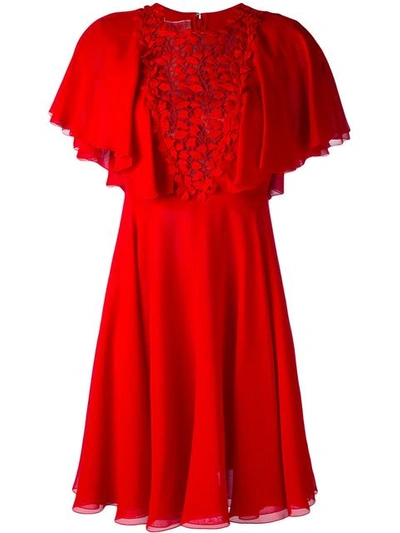 Giambattista Valli Lace-panelled Ruffled Silk-georgette Dress In Red