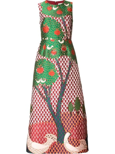 Red Valentino Fantasy Landscape Jacquard Midi Dress In Amarena