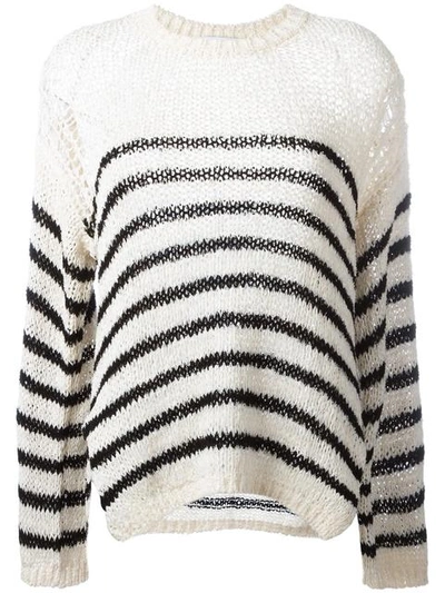 Iro Lolita Striped Open-knit Cotton-blend Sweater In Ecru/black