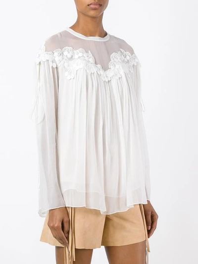 Shop Chloé Cherry Guipure Blouse In Neutrals