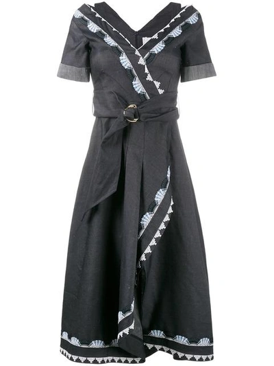 Peter Pilotto V-neck Cotton And Linen-blend Dress In Navy