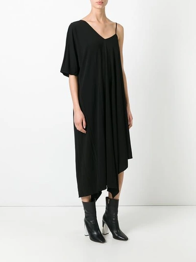 Shop Maison Margiela Draped Sleeve Asymmetric Dress In Black