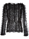 GIVENCHY GIVENCHY RUFFLED LACE LONG SLEEVE TOP - BLACK,17Y604233411807093