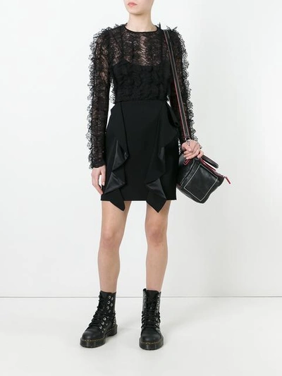 Shop Givenchy Ruffled Lace Long Sleeve Top - Black