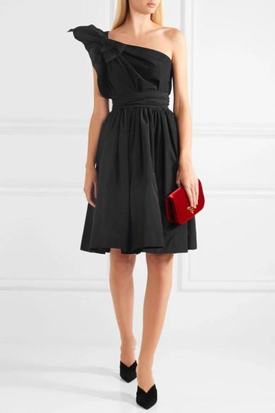 Shop Prada One-shoulder Bow-embellished Silk-faille Dress In Black