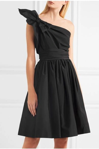 Shop Prada One-shoulder Bow-embellished Silk-faille Dress In Black