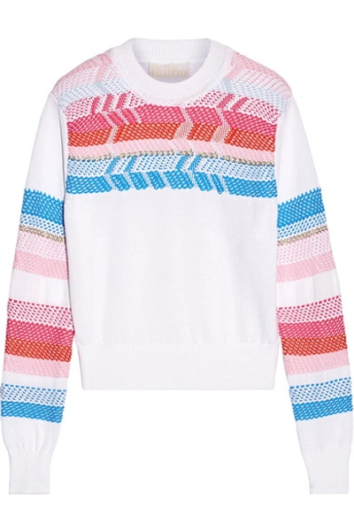 Shop Peter Pilotto Crochet-paneled Cotton Sweater