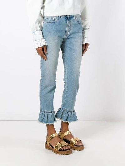 Shop Msgm Frill Detail Cropped Jeans