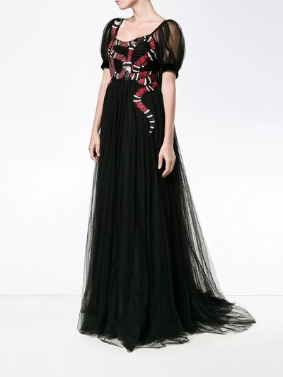 Gucci Embellished Embroidered Tulle Gown In Black