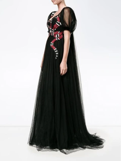 Shop Gucci Snake Embroidered Tulle Gown In Black