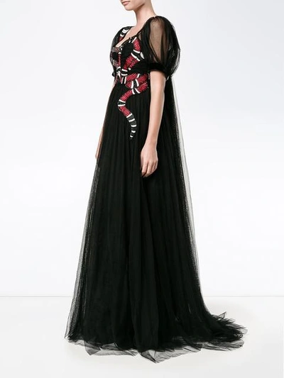 Gucci Embellished Embroidered Tulle Gown In Black