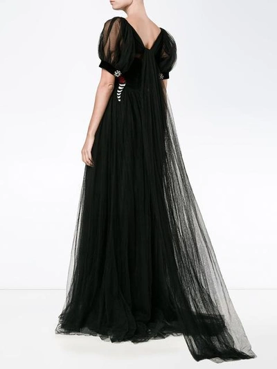 Gucci Embellished Embroidered Tulle Gown In Black