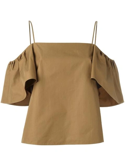 Fendi Off-the-shoulder Cotton Taffeta Blouse In Army Green