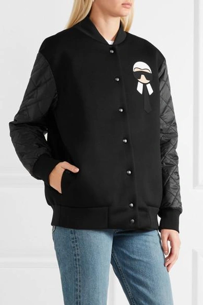 Shop Fendi Karlito 平纹针织绗缝软壳面料羽绒飞行员夹克