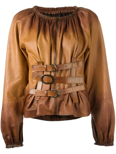 Tom Ford Buckle Detailing Zipped Shirt In Brown