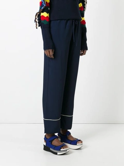 Shop Marni Piped Straight Leg Trousers - Blue