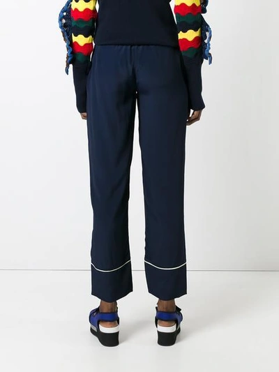 Shop Marni Piped Straight Leg Trousers - Blue
